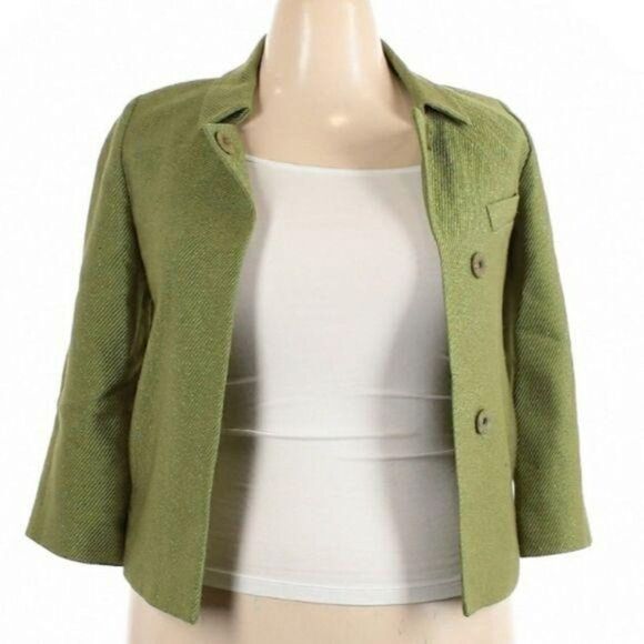 Talbots Blazer Cape Puritan Collar 2 Button Textured Metallic Green Size 10 - Picture 2 of 9